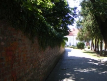 Street outside the Cathedral of St. Peter and St. Paul in Đakovo Croatia